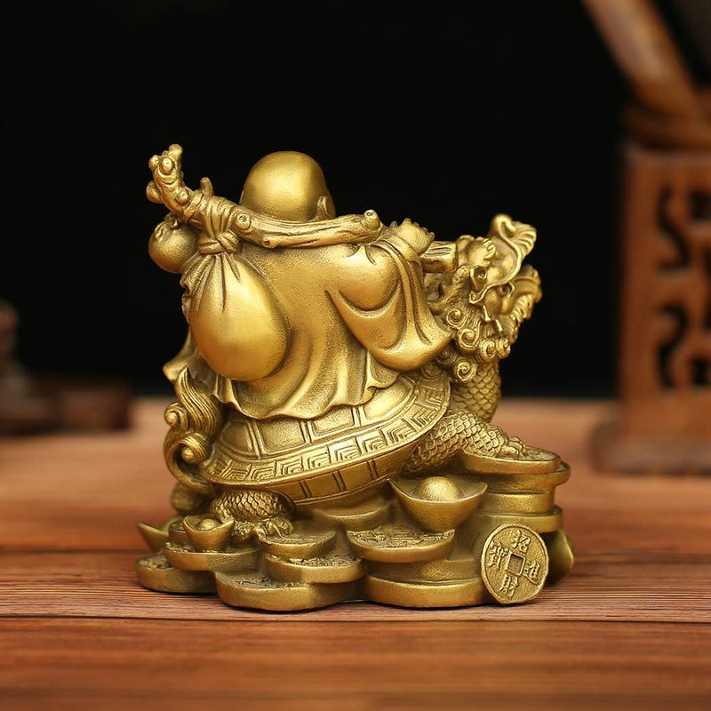 BRASSTAR 4.5â€(H) Ruyi Laughing Buddha and Turtle-Wealth, Good Fortune, Health Buddha Statue for Home Office Decor PTZY062 - Image 5